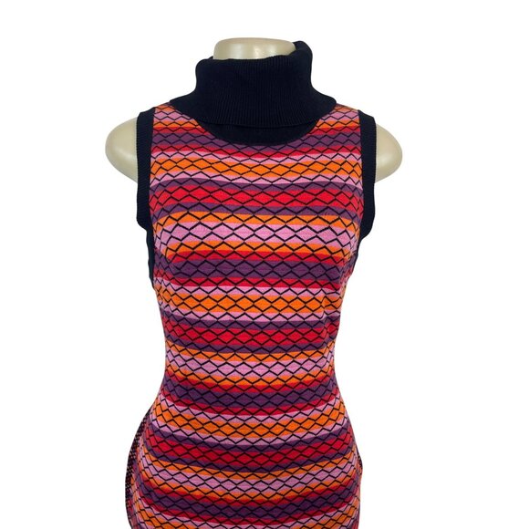 Toccin Striped Multicolor Sleeveless Knit Midi Dress With Turtleneck Sz XL - New - Picture 4 of 10